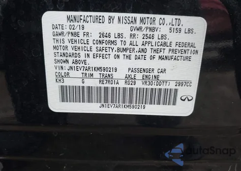 2019 Infiniti Q50 3.0T Luxe z USA, uszkodzony, nr VIN JN1EV7AR1KM590219